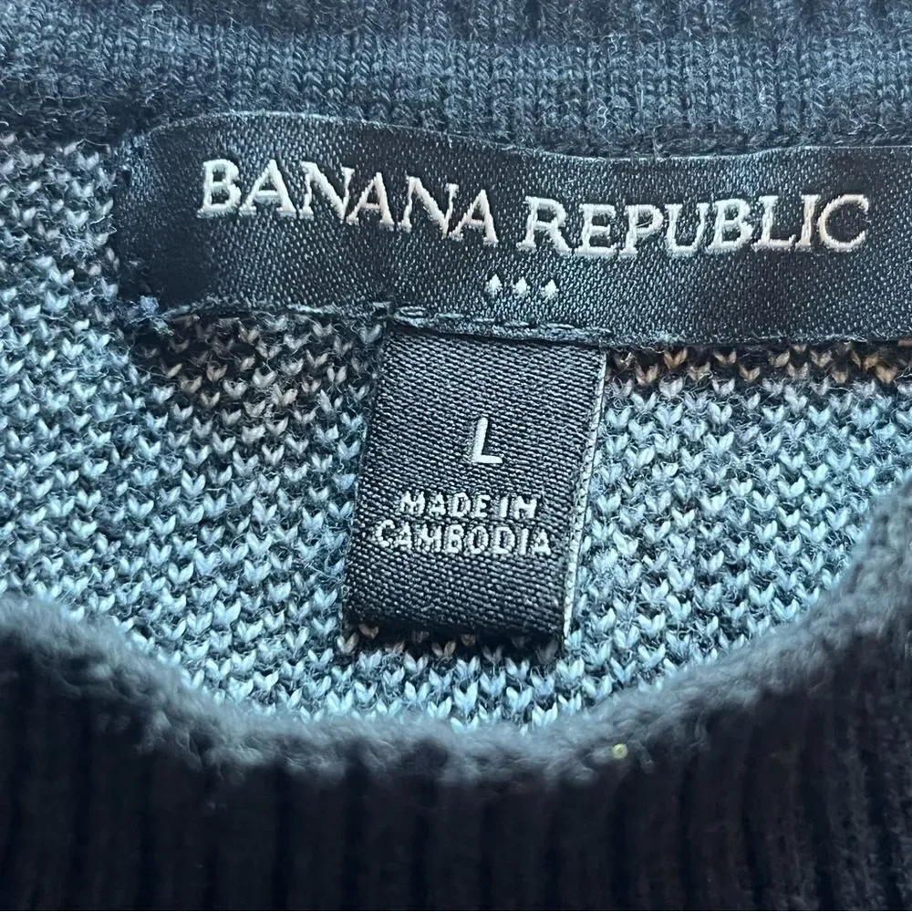 Banana Republic Cotton Blend Crew Neck Sweater Black/White Size Large